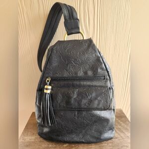 Leather Black Embossed Backpack Bag